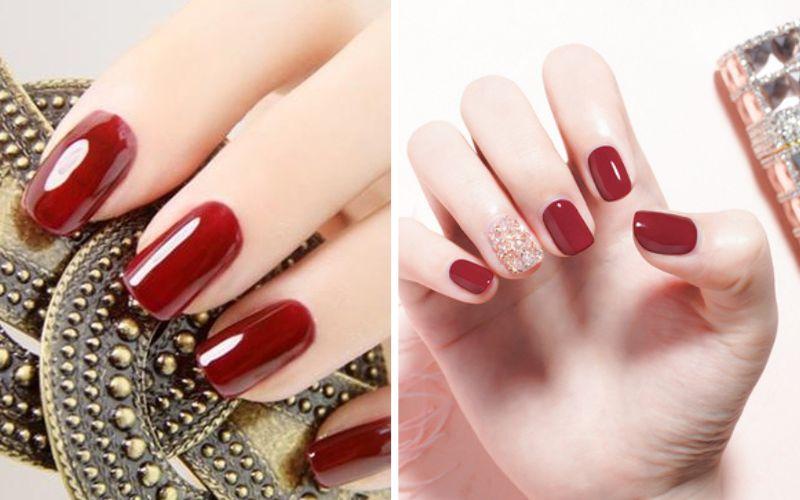 Mẫu nail đỏ mận cho Bạch Dương